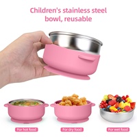 Ensemble de vaisselle pour enfants en acier inoxydable et silicone, avec assiette à compartiments à ventouse, fourchette, cuillère et tasse à collation, pour l'exportation