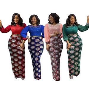 Offre Spéciale <span class=keywords><strong>2022</strong></span> mode africaine Stretch paillettes robe mince brillant plissé manches longues robe - Product Image 1