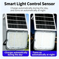 Nouveau projecteur solaire LED incurvé en plastique ABS certifié ROHS, résidentiel, 200-400W, étanche IP67, télécommande, garantie d'un an