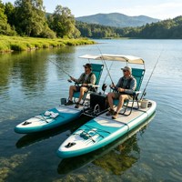 Fabrika Toptan Fiyatına Şişme Katamaran Yüzen Dinlenme Platformu Çift SUP Paddle Board Teknesi, Tenteli Masa ve Koltuklarla