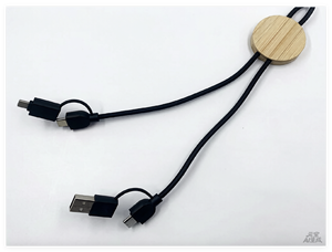 สายชาร์จเร็ว 5-in-1 USB-C PD พร้อมไฟ LED แสดงโลโก้ วัสดุทำจากฟางข้าวและไม้ เป็นมิตรต่อสิ่งแวดล้อม รองรับกระแสไฟ 3A สำหรับโทรศัพท์มือถือ เหมาะสำหรับเป็นของขวัญส่งเสริมการขาย - Product Image 3