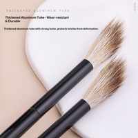 Pinceau de maquillage professionnel à manche en bois, poils naturels, pour fard à joues et highlighter, pour petites zones, effet lumineux et transparent