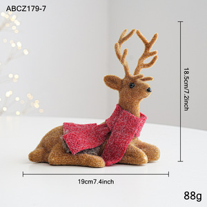 LINGKAI Flocked Christmas <b>Reindeer</b> Figurine With Red Scarf and Santa Hat Tabletop <b>Xmas</b> Deer Statue Home Holiday Desktop Ornament - Product Image 6