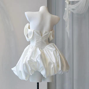 Vestidos Cortos de Fiesta de Boda Estilo Coreano, para Sesión de Fotos de Boda, sin Tirantes, con Cuentas, Tafetán, <span class=keywords><strong>Bolero</strong></span>, Corsé en la Espalda - Product Image 4