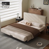 Vente directe usine – Cadre de lit king size flottant avec tête de lit, style crème minimaliste, structure métallique et éclairage LED, idéal pour chambre d'hôtel