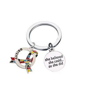 Multiple Statement Letter <strong>Charms</strong> Making Fibromyalgia and <strong>Autism</strong> Disease Inspired Design Unisex Keychain for Ribbon <strong>Awareness</strong> - Product Image 3