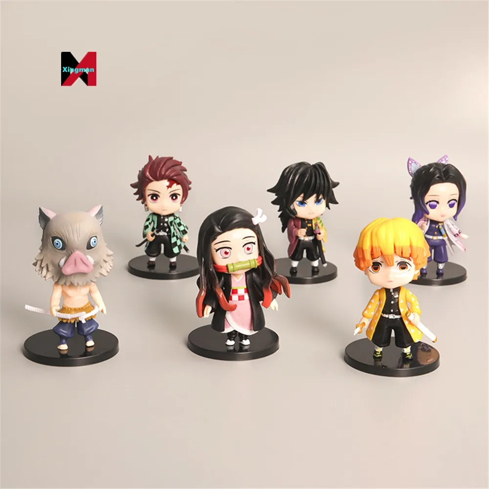 XM 6 unids/set Kimetsu No Yaiba Kamado Tanjirou figura De acción demonio asesino Zenitsu Hashibira Inosuke figurilla muñeca Figuras De Anime