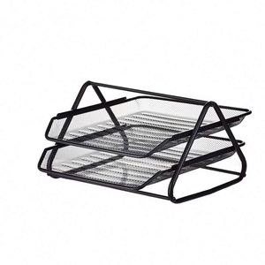 Organisateur de bureau en métal grillagé empilable avec 2 plateaux pour documents et dossiers - Product Image 2