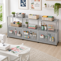 Konsol Media Modular Kontemporer Putih, Rak TV Logam Berlubang, Panel Pegboard, Bingkai Krom, Ruang Tamu, Baja Ramah Lingkungan