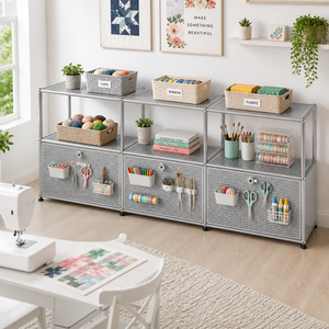 Mobile <span class=keywords><strong>TV</strong></span> Modulare Contemporaneo Bianco in Metallo Forato con Pannello Pegboard e Cornice Cromata per Soggiorno in Acciaio Eco-Sostenibile - Product Image 3