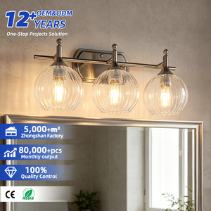Modern Stainless Steel <b>Wall</b> Lamp 3 Head Round Glass Shade LED Vanity <b>Light</b> for Bathroom 2700K E27 <b>Switch</b> Control - Product Image 1