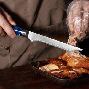 มีดเหล็กดามัสกัสด้ามไม้เรซิ่นสีน้ำเงินแบบพิเศษ พร้อมแกนเหล็ก VG10 ญี่ปุ่น 67 ชั้น คุณสมบัติแบบใช้แล้วทิ้ง - Product Image 4