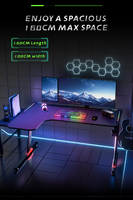 Bureau de jeu PC ergonomique AOR ESPORTS moderne avec structure en métal et surface en bois, éclairage RGB, texture fibre de carbone, grade P2