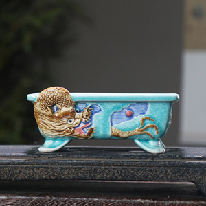 Maceta de Cerámica Rectangular para Bonsái, Pintada con Dragones, Esmalte Craquelado, Resistente a Altas Temperaturas, Maceta Creativa - Product Image 3