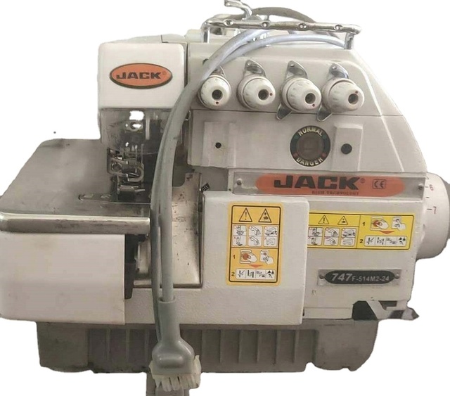USED JACK  FOUR THREAD OVERLOCK WITH NEW DIRECT DRIVE SEWING MACHINE 747f Jack Sewing Machine Industrial Jack machine