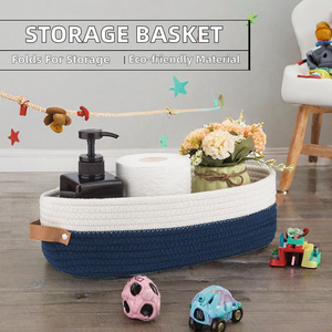 Eco-Friendly Foldable Household Storage <b>Basket</b> with Leather Handle Woven Cotton <b>Rope</b> for Nursery and Bathroom Toy Storage - Product Image 2