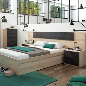 Ensemble de meubles de chambre à coucher en mélamine de style industriel de haute qualité, taille <span class=keywords><strong>king</strong></span>, avec lit <span class=keywords><strong>king</strong></span>, table de chevet, tête de lit et commode - Product Image 1