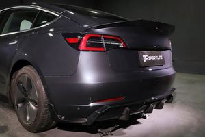 Tesla modeli <span class=keywords><strong>3</strong></span> Sedan 2016 2019 için gerçek karbon Fiber arka tampon difüzör yüzgeçleri Splitter - Product Image 2