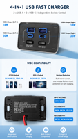 Chargeur USB 12V-24V pour siège de bus, montage en surface, type C, QC3.0, charge rapide pour camping-car, autocar, caravane, camion