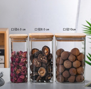 Large Capacity Environmental Square Glass Storage Jar Containers With Wood Lid Airtight Glass Storage Canister