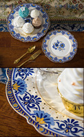Service à thé élégant de style européen en porcelaine fine 15 pièces et crémier, service à thé premium en porcelaine fine 15 pièces avec motif floral bleu