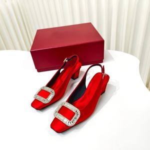 Top-quality factory-direct pure-color thick-soled low-<b>heeled</b> women's shoes with square toes and rhinestones, suitable for all oc - Product Image 2