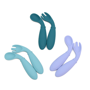 BPA Free Silicone per bambini tavolo da studio per bambini piccolo cucchiaio e forchetta Set regalo manico duro cucchiaio forchetta da viaggio Set - Product Image 3