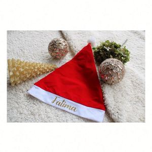 Chapeaux de Noël personnalisés avec logo imprimé, vente en gros, chapeaux de Père Noël en velours chaud avec lettrage scintillant - Product Image 1