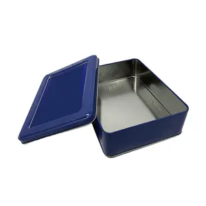 Caja de lata de pvc para embalaje de té y galletas, tapa transparente, rectangular, con ventana