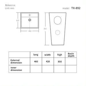 CaCa Customized Floor Free Standing White Glazed Bathroom Pedestal Basin Column Basin 1 Piece Bathroom Sink