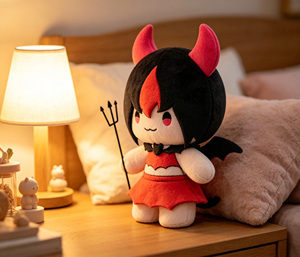 Fabricant de jouets en peluche Chibi Devil sur mesure OEM, adorable poupée démonièche en peluche avec collier et ailes de chauve-souris pour promotion - Product Image 4