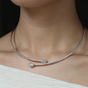 Collar Gargantilla Tipo Tenis para Mujer con Dos Diamantes de Laboratorio de Corte Brillante, Cadena Abierta para Clavícula en Oro Blanco de 18K, Certificado IGI, Lujo - Product Image 4