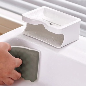 Jabonera de Plástico con Drenaje, Color Liso, con Esponja, Estilo Japonés Minimalista, de Doble Capa, para Baño - Product Image 3