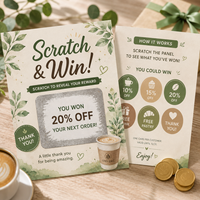 Cartes à gratter promotionnelles personnalisées pour cafés et restaurants, en papier offset écologique, avec remerciements et récompenses, vente en gros, conception gratuite