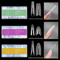 Molde de uñas tipo sándwich OEM con logo, transparente, 240 puntas/caja, puntas de uñas de doble capa, finas, cónicas, ovaladas, largas, cortas, tipo ataúd, almendradas