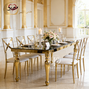 Luxurious Romantic & Elegant Modern Stainless Steel Hotel Furniture Outdoor Wedding/Banquet Dining <b>Table</b> and Chair Sets - Product Image 6