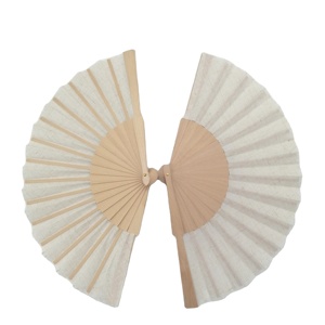 Abanico Plegable de Lino Blanco de 23 cm Hecho a Mano con Diseño de Arte Folclórico, Forro Decorativo de Bambú para Regalo de Boda - Product Image 3