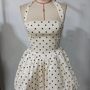 Abbigliamento da donna <span class=keywords><strong>Mini</strong></span> <span class=keywords><strong>abito</strong></span> in raso Duchesse a <span class=keywords><strong>pois</strong></span> plissettato da donna in raso Sexy schiena scoperta <span class=keywords><strong>Mini</strong></span> abiti da festa da discoteca - Product Image 6