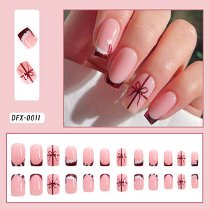 ตะปูตอกตะปูทรงสี่เหลี่ยมขนาดกลาง24ชิ้นริบบิ้นมันวาวดีไซน์โบว์เล็บปลอมอะคริลิคฝรั่งเศส Y2K แต่งเล็บสำหรับผู้หญิงและเด็กผู้หญิง - Product Image 2