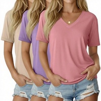 Kaos Wanita Ukuran Besar S-5XL Kasual Musim Panas V-neck Lengan Pendek Regular Fit Bahan Spandex/Katun Jersey Panjang Bernapas Sablon Sutra
