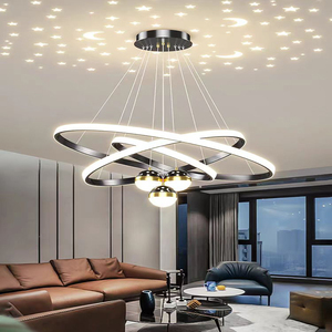 Lampadario a Sospensione LED Creativo Rotondo per Villa e Ristorante, Illuminazione Post-moderna di Lusso per Soggiorno con Effetto Cielo Stellato - Product Image 1
