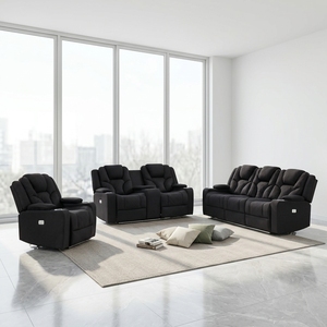 Venta Directa de Fábrica, Juego de Sofás Reclinables Eléctricos de Cuero Sintético Moderno, Muebles para el Hogar - Product Image 2