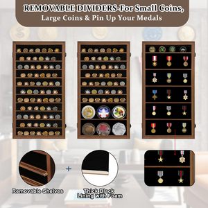 Vitrine de présentation verrouillable en bois de noyer avec fond mural pour pièces de monnaie, badges et insignes - Product Image 4