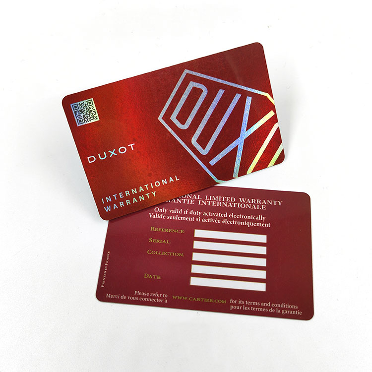 Best Selling Custom Plastic Pvc Guarantee International PVC Warranty Card with QR Code