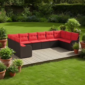 Ensemble de canapés de jardin en osier marron, 10 pièces, avec coussins, meubles d'extérieur, style contemporain - Product Image 2