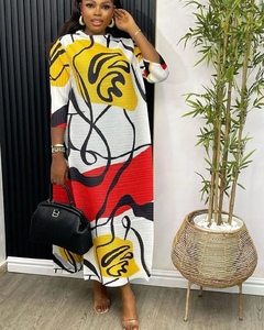 Factory <span class=keywords><strong>Outlet</strong></span> Mujer Plisado Rayas mixtas Impresión Patchwork Colorido Miyake Tallas grandes Cross Fold Vestido largo - Product Image 4