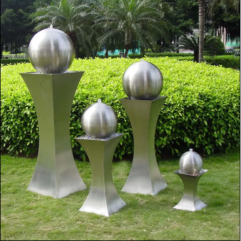 Dekoration Garten im Freien Große moderne abstrakte Edelstahl Metall Hohlkugel Feature Ball Skulptur Moderne Wasser brunnen