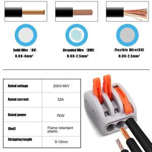 Bloques de terminales de resorte, paquete de 100, material PBT, conector de botón a presión para cables flexibles y rígidos - Product Image 5
