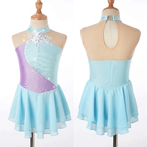 Vestido de patinaje artístico para niñas, sin mangas, con pedrería y lentejuelas, leotardo de actuación, falda de tul escalonada, ropa de baile para escenario y entrenamiento - Product Image 2