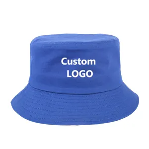 Desain grosir topi bucket kustom Logo bordir dicetak topi ember reversibel Pria Wanita 100% katun poliester